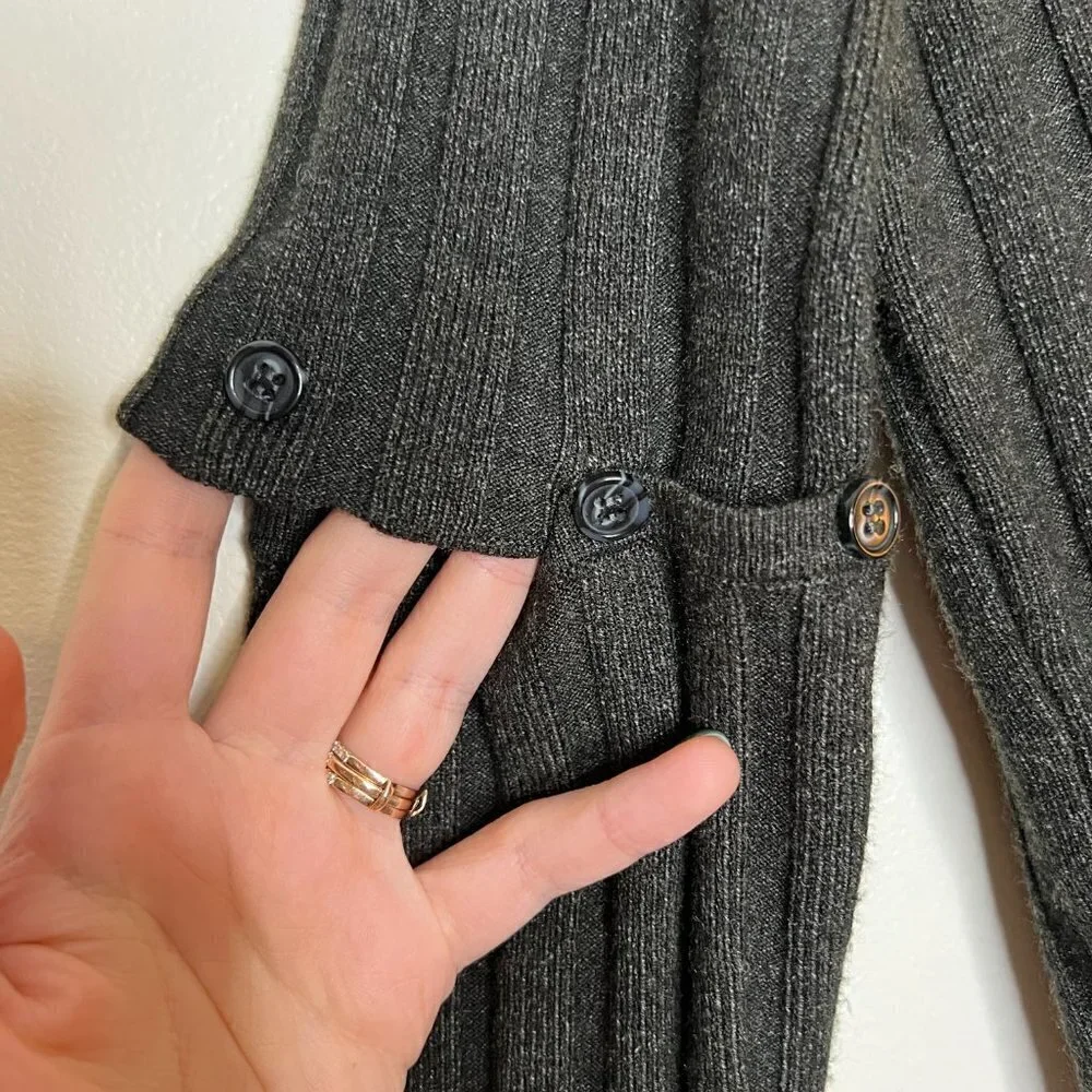 Ecru‎ Ribbed Knit Crewneck Sweater with Convertible Button Sleeves Size XS